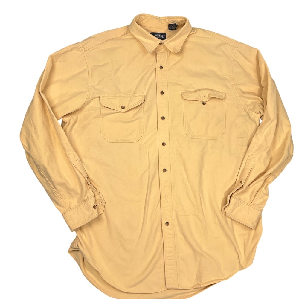 Lands End‎ Chamois Shirt Mens XLT Yellow Soft Workwear Utility Cotton Outdoor